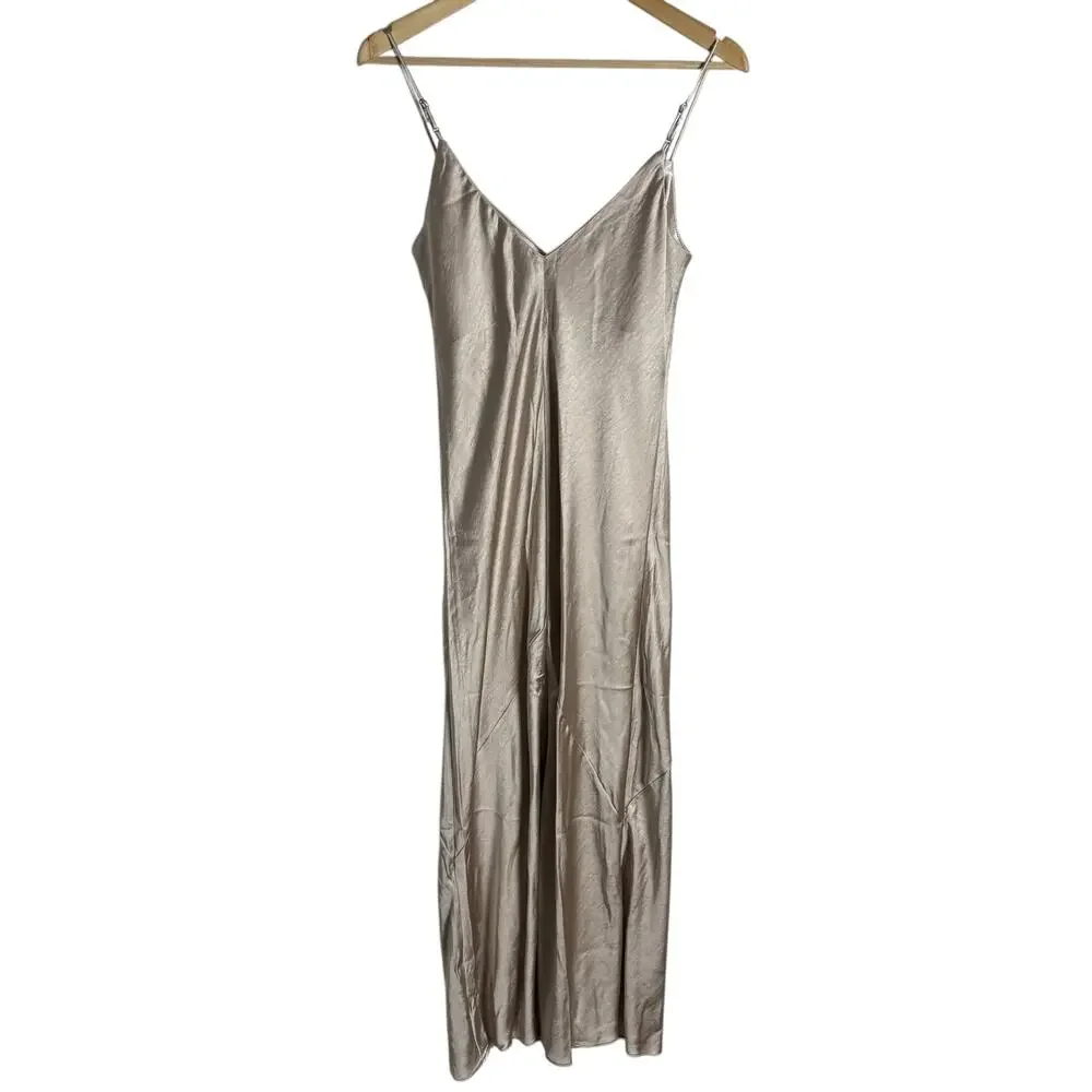 Line & Dot Dolly Oyster Satin Sleeveless V-Neck Slip Midi Dress Size Small - Picture 8 of 12